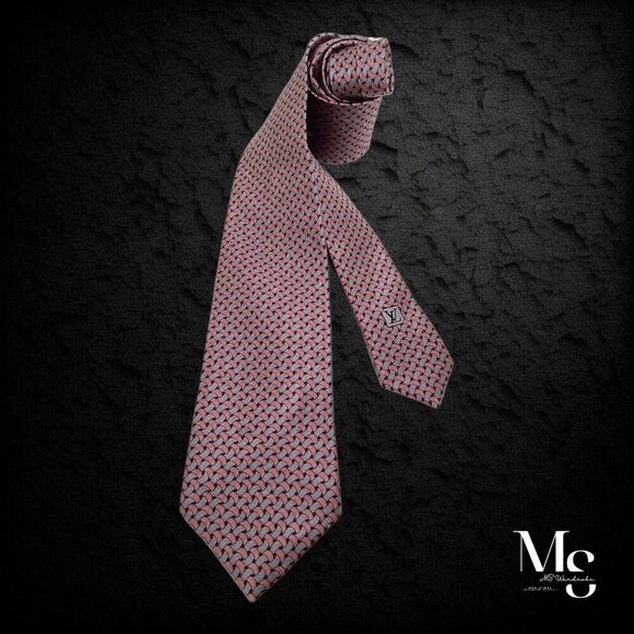 LOUIS VUITTON Pink Rope Print Monogrammed 3D Silk Tie Italy W: 3" EX COND